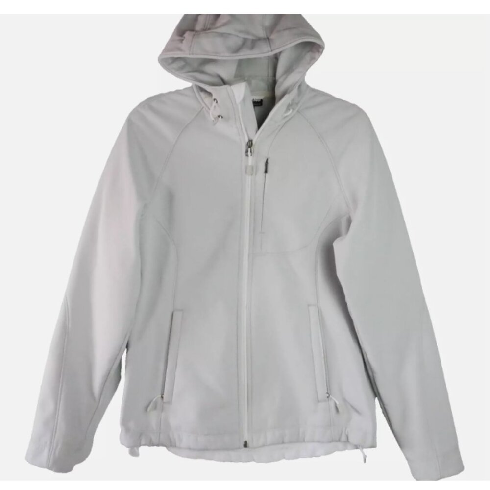 Kirkland Women Water Resistant Hood Jacket Fleece Lined Light Gray Zip Up Size M